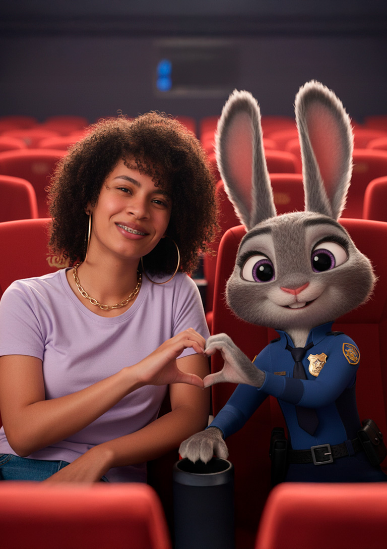 Projeto visual criativo com integração de personagem e fotografia real