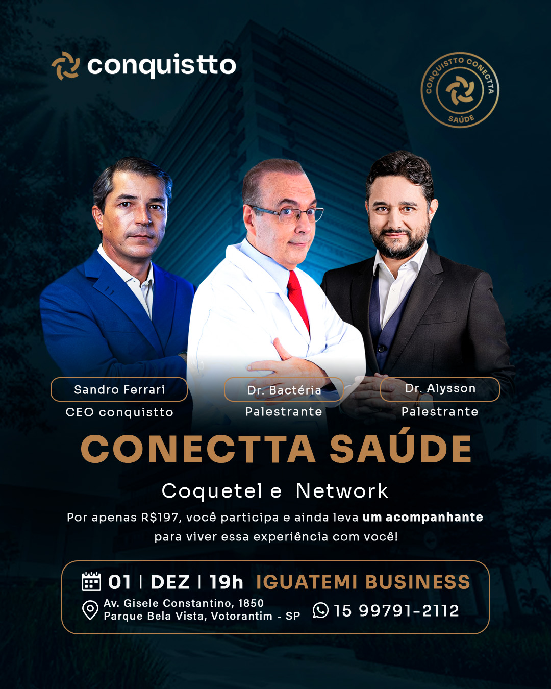 Arte digital profissional criada para evento corporativo e networking empresarial